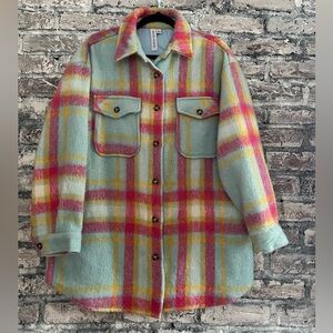 Plaid Button-Up Jacket/Coat bright Magenta/light blue super soft smoke/pet free